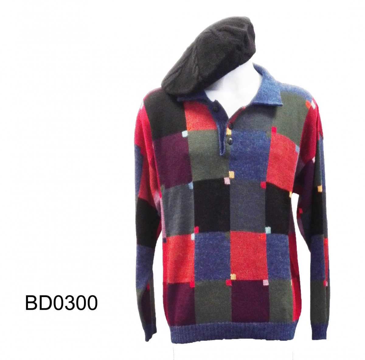 Alpaca Polo Sweater for Men or Women "Squares"